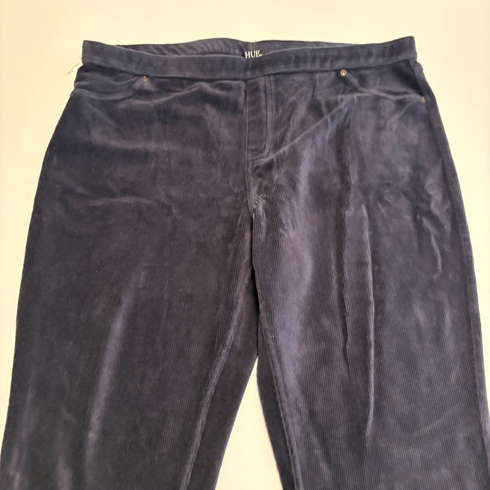 Hue Corduroy Leggings Womens XL Navy Blue Pull On Stretch Faux Fly 0429
